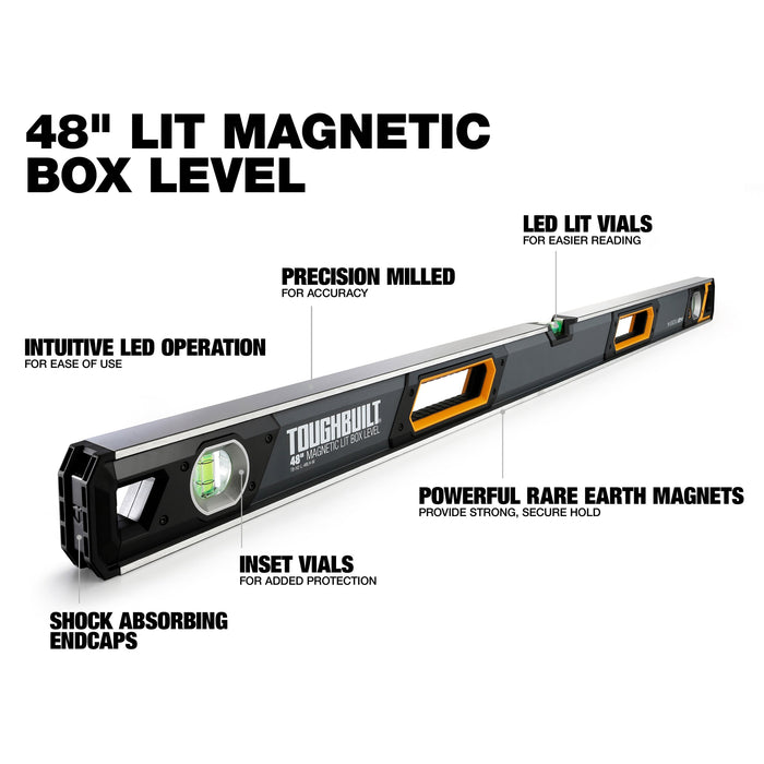 ToughBuilt TB-H2-L-48LH-M 48-in (120cm) Lighted Magnetic Box Level