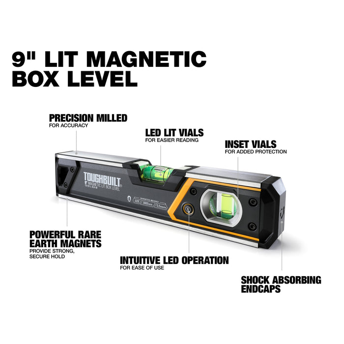 ToughBuilt TB-H2-L-9LH-M 9-in (23cm) Lighted Magnetic Box Level