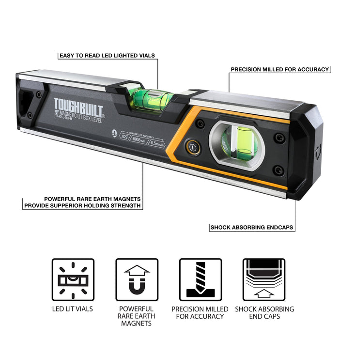 ToughBuilt TB-H2-L-9LH-M 9-in (23cm) Lighted Magnetic Box Level