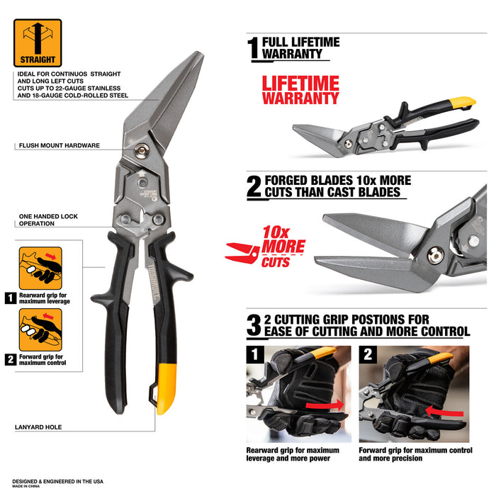 ToughBuilt TB-H4-60-SOL Straight Offset Long Cut Aviation Snips