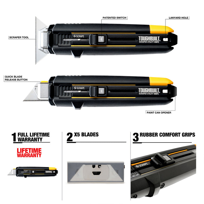 ToughBuilt Scraper Utility Knife (With 5 Utility Knife Blades) TB-H4S5-01