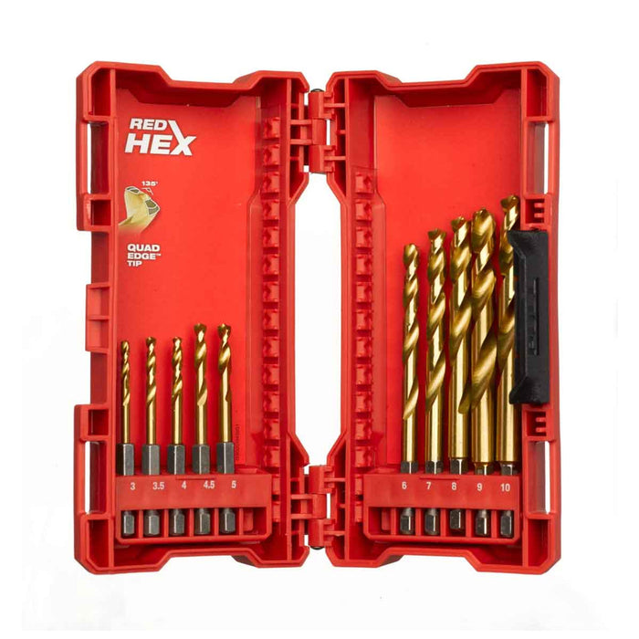 Milwaukee Shockwave™ Red Hex HSS-TIN Metal Drill Bit Set (10 Pieces) 4932493865