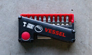 Vessel Set of 10 Torsion Impact Ball Bits + Bit Holder with Philips, Pozidrive & Torx bits - Tool Monster