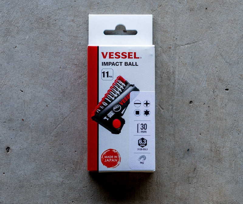 Vessel Set of 10 Torsion Impact Ball Bits + Bit Holder with Philips, Slotted, Square & Torx Bits - Tool Monster