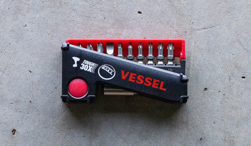 Vessel Set of 10 Torsion Impact Ball Bits + Bit Holder with Philips, Slotted, Square & Torx Bits - Tool Monster