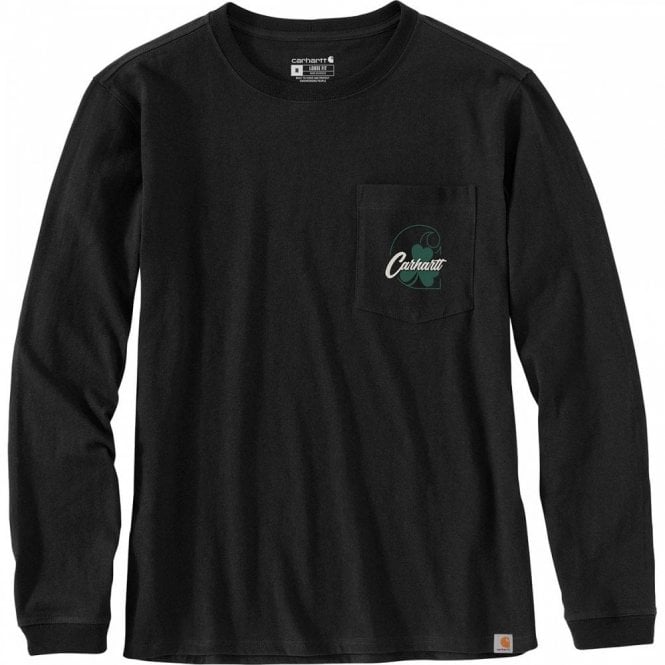 Carhartt Womens Shamrock Graphic T-Shirt Long Sleeve Black - Tool Monster