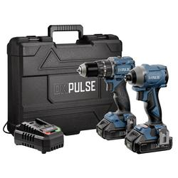 DXPULSE 18V twin power tool kit with combi drill impact tool charger two batteries and case