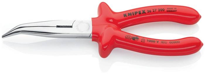 Knipex Snipe Nose Side Cutting Pliers (Stork Beak Pliers) with dipped insulation, VDE - tested chrome - plated half - round jaws 200 mm cutting edges with bevel - Tool Monster