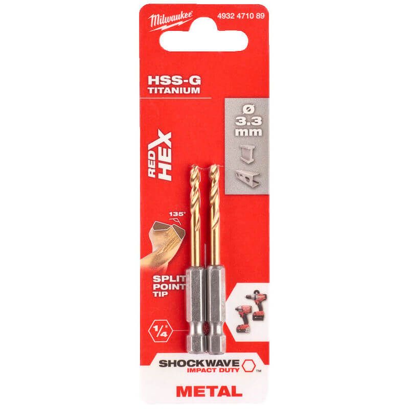 Milwaukee Metal Drill Bit Red Hex Shockwave HSS - Ground Titanium