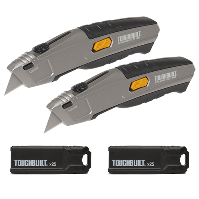 Toughbuilt TB-H4S52-20 Autoloading Utility Knife Twin Pack + 50 Blades