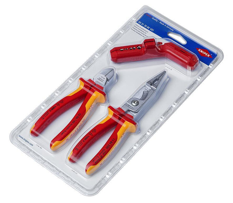 Knipex 3 Piece Electro VDE Installation Plier Set - 00 31 30 BK V01 - Tool Monster