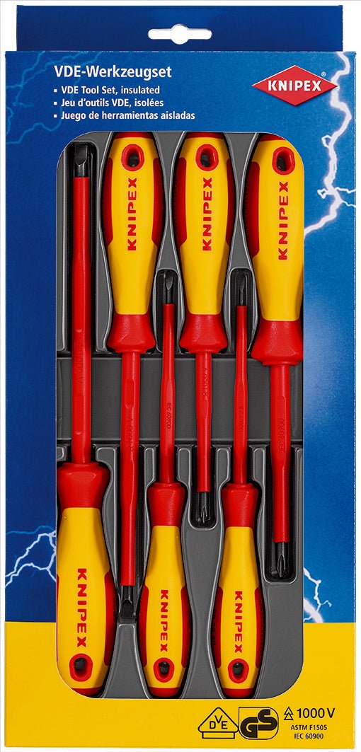 Knipex 6 Piece VDE Slotted & Phillips Screwdriver Set - 00 20 12 V02 - Tool Monster