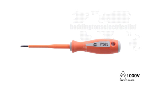 111325 Insulated Slotted Screwdriver, 2.5mm Tip Length, 0.4 Tip Width, 75mm Blade Length Tool Monster