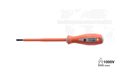 111335 Insulated Slotted Screwdriver, 3.5mm Tip Length, 0.6 Tip Width, 100mm Blade Length Tool Monster