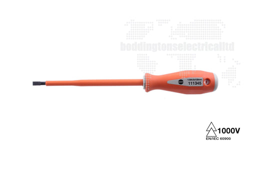 111345 Insulated Slotted Screwdriver, 4.5mm Tip Length, 1.0 Tip Width, 125mm Blade Length Tool Monster