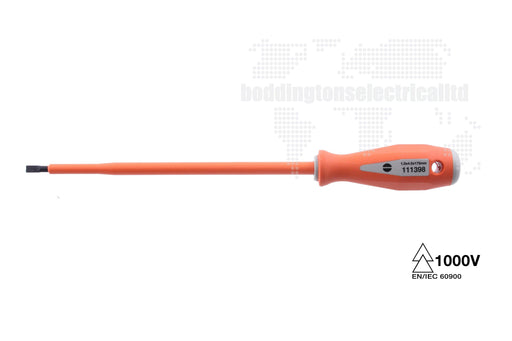 111398 Insulated Slotted Screwdriver, 4.5mm Tip Length, 1.0 Tip Width, 175mm Blade Length Tool Monster