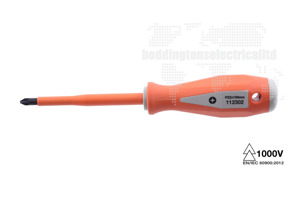 112302 Insulated Flat Pozi ScrewDriver, 0.9 x 6.0 mm Point Size, 100mm Blade Length Tool Monster