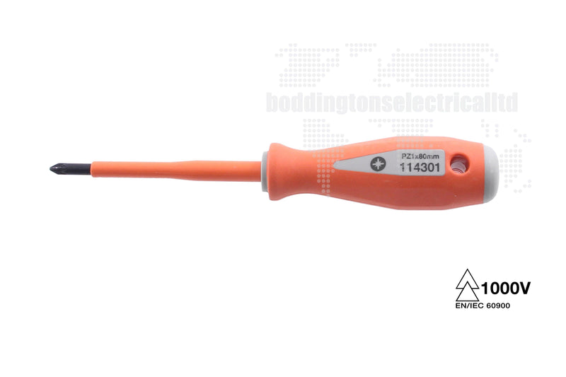 114301 PZ Insulated Pozidrive Screwdrivers , PZ1, 80mm Blade Length, 175mm Overall Length Tool Monster