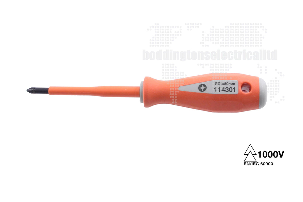 114301 PZ Insulated Pozidrive Screwdrivers , PZ1, 80mm Blade Length, 175mm Overall Length Tool Monster