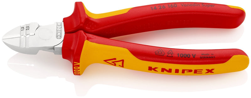 Knipex Diagonal Insulation/Wire Stripper 1000V - insulated 160mm - 14 26 160 - Tool Monster
