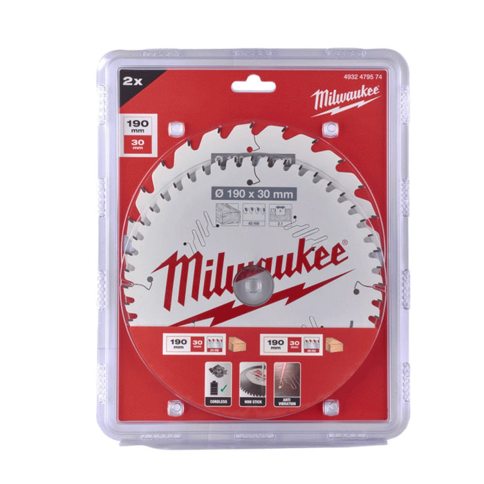 Milwaukee Circular Saw Blade Twin Pack 190MM X 2 - 24T + 48T - 4932479574