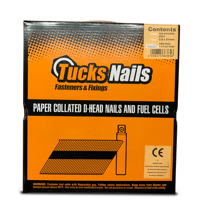 Tucks Nail Fuel Packs Ring Galvanised 3300+3PC 2.8x51mm - NGFSG2851