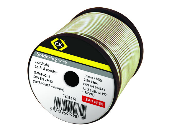C.K Lead Free Soldering Wire 1mm x 500g Reel - T6052 51