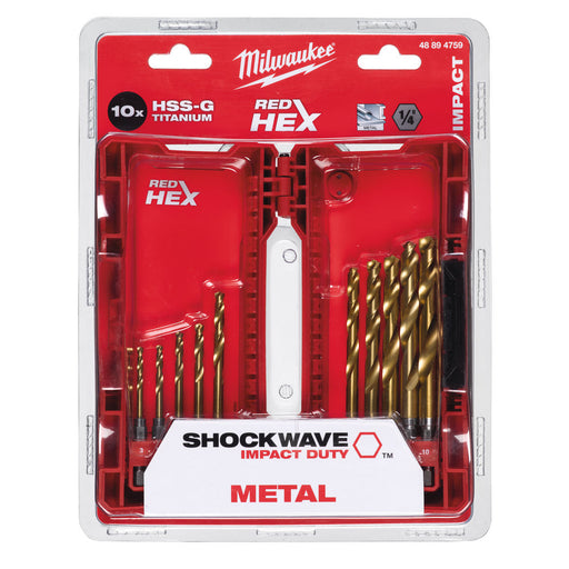 Milwaukee Red Hex Shockwave HSS Ground Tin Metal Drill Bits 10pc 48894759 Tool Monster