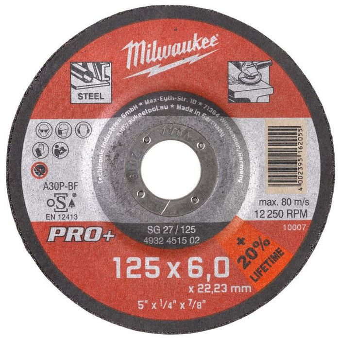 Milwaukee 125MM X 6MM SG 27 PRO+ METAL GRINDING DISC 4932451502
