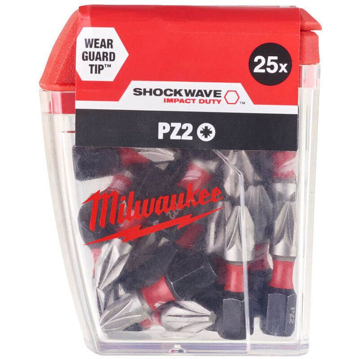 Milwaukee SHOCKWAVE™ Impact Duty PZ2 x 25mm Screwdriving Bit Set 4932472041 - 25pc Tool Monster