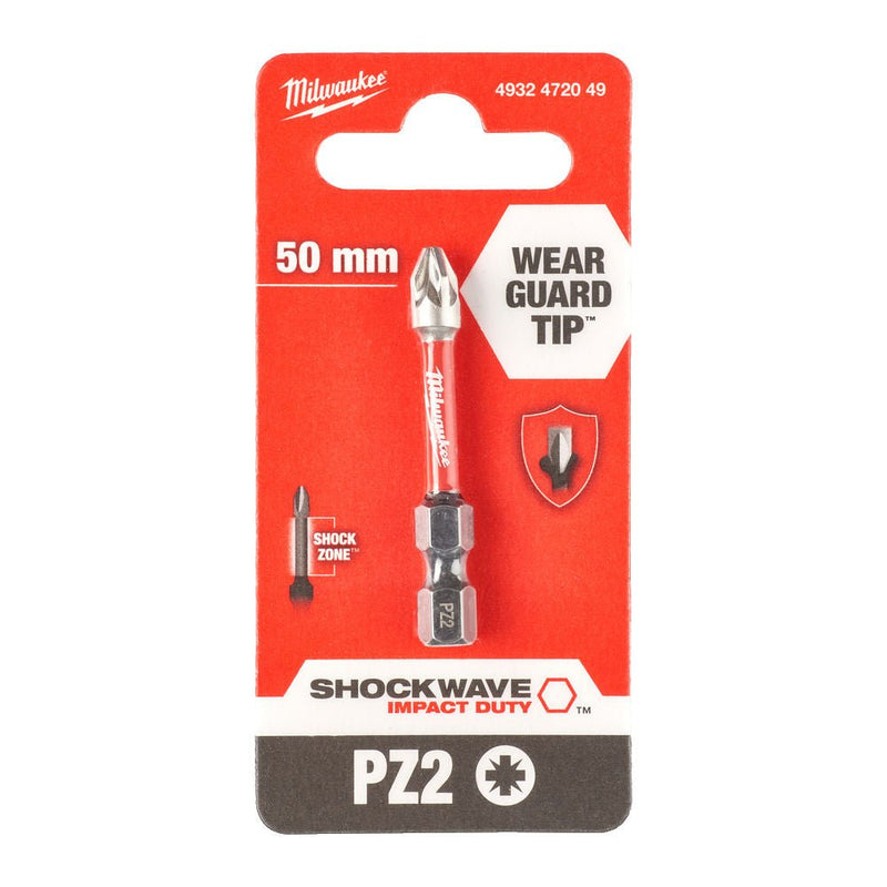 Milwaukee SHOCKWAVE™ Impact Duty PZ2 x 50mm Screwdriving Bit 4932472049 - Tool Monster