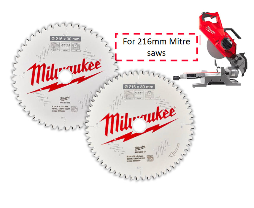 Milwaukee Circular Saw Blades For Mitre Saws Twin Pack 216 x 4BT/60T - 4932479575