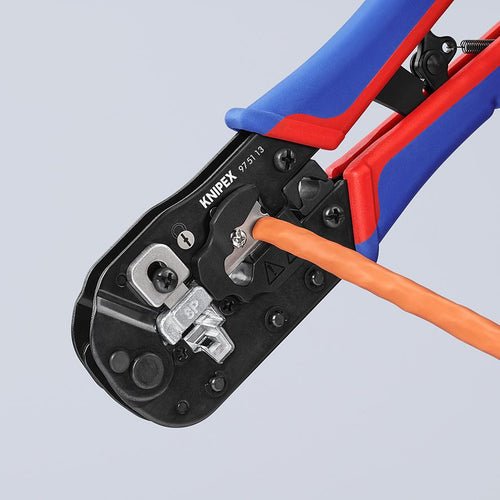Knipex Crimping Pliers for RJ45 Western Plugs with Multi Component Grips - 97 51 13 - Tool Monster