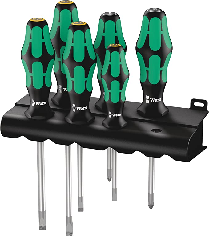 Wera 334/355/6 Kraftform Plus Lasertip screwdriver set with rack, PZ/SL, 6pc - Tool Monster