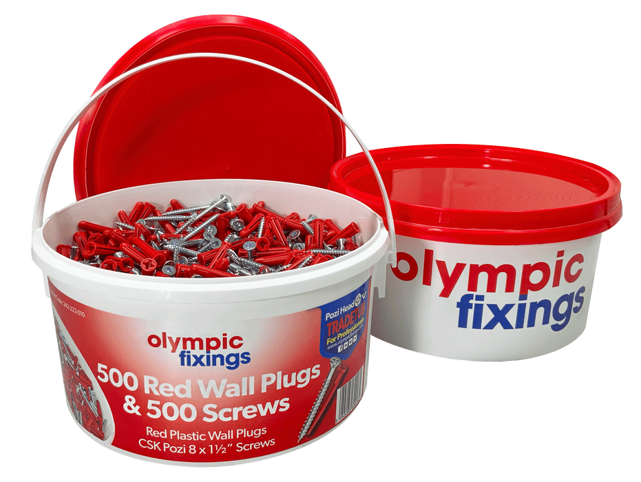 Olympic Fixings 500 Red wall plugs and 500 CSK Square 8 x 1 1/2" screws