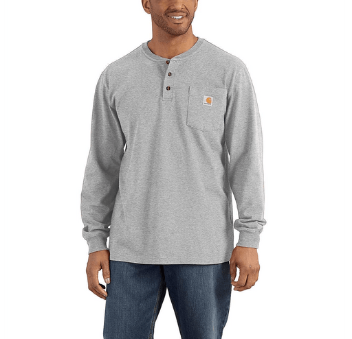 Carhartt® Loose Fit Heavyweight Long - Sleeve Pocket Henley T-Shirt Heather Grey - Tool Monster