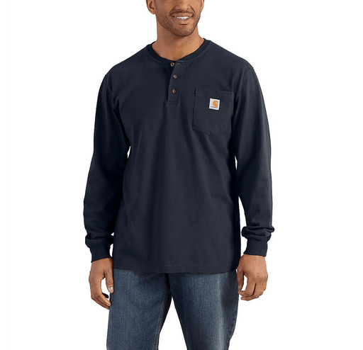 Carhartt® Loose Fit Heavyweight Long - Sleeve Pocket Henley T-Shirt Navy - Tool Monster