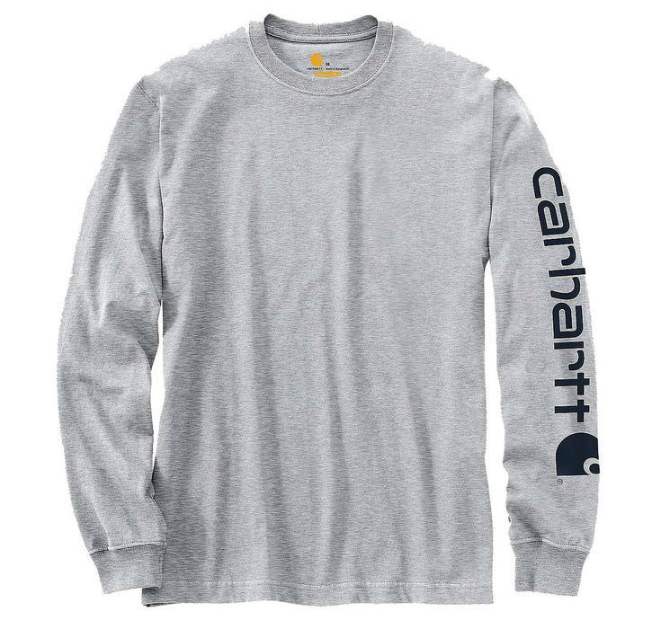 Carhartt® Relaxed Fit Heavyweight T-shirt dugih rukava s logotipom i grafičkim rukavima Heather Grey