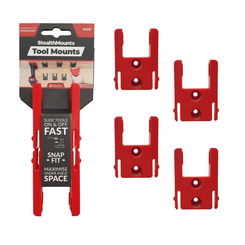 StealthMounts 4 Pack Tool Mounts for Milwaukee M18 Tools - Red - Tool Monster