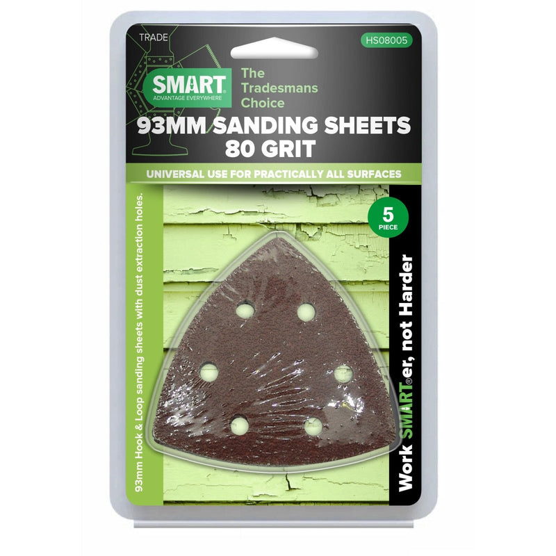 Smart Trade 93mm 80 Grit Triangular Sanding Sheets - 5pk - HS08005 - Tool Monster